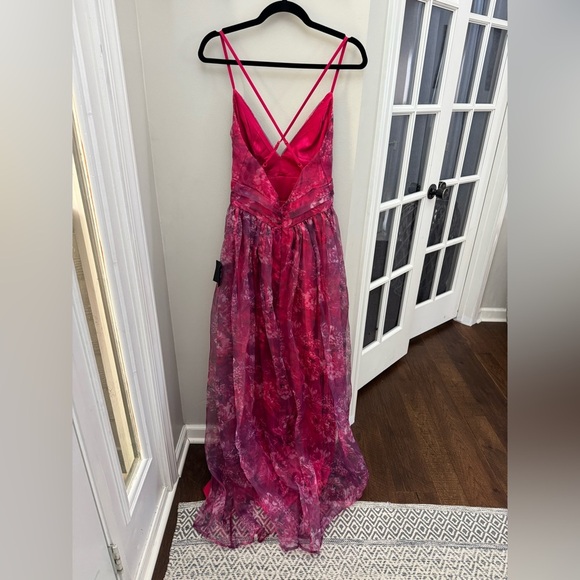 New Lulus Romance That Wows Magenta Floral Print Organza Maxi Dress - Picture 9 of 13